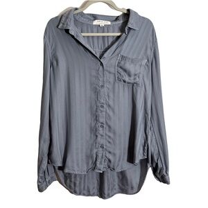 Cloth & Stone Womens Long Sleeve Collared Blouse Size M Slate Blue Striped Sleep